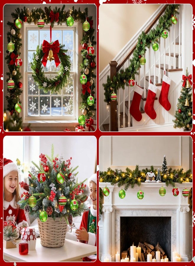 Olanrun Christmas Tree Decorations Ornaments Set, 2.4 Inch 12PCS Christmas Balls Decor Grinchs Style, Glittering Shatterproof Hanging Bulbs Xmas Decorations for Indoor Home Office (Red Green) - Image 4